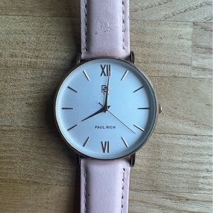 Paul rich ladies pink leather rose gold tone dress watch NEW BATTERY